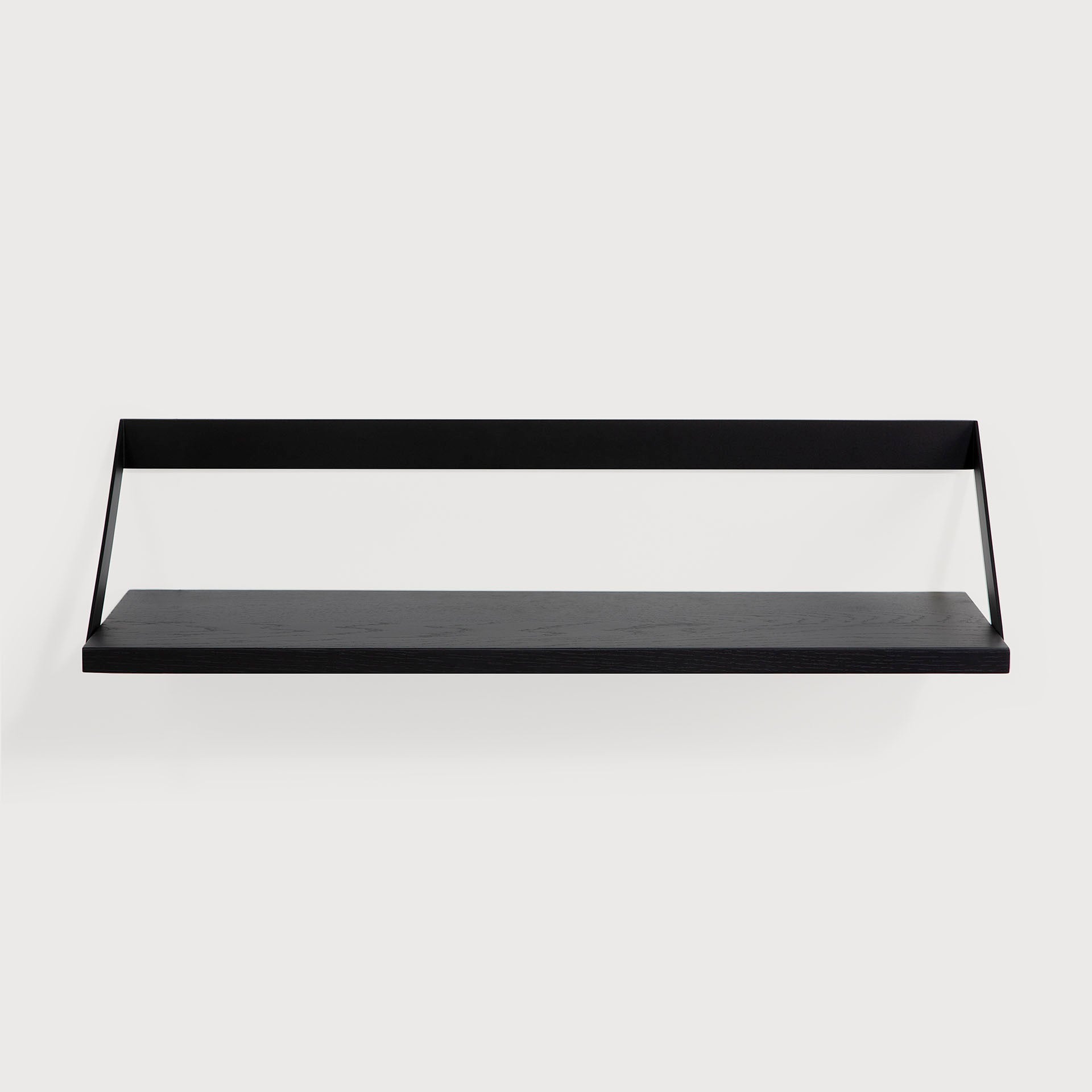 Ribbon shelf - varnished oak - black - black metal White Cliff Studio Wall Shelf