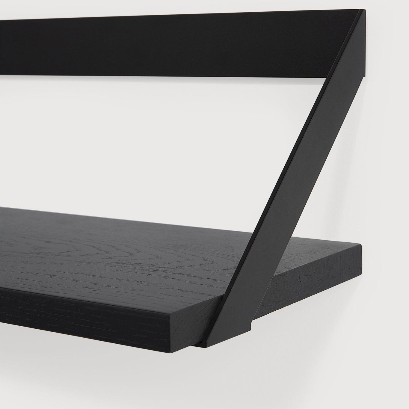 Ribbon shelf - varnished oak - black - black metal White Cliff Studio Wall Shelf