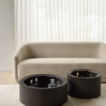 Roller Max coffee table - varnished mahogany - dark brown - round - removable cover White Cliff Studio COFFEE TABLE