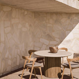 Roller Max outdoor dining table - varnished concrete top - reclaimed teak base - Dark Grey - round White Cliff Studio Outdoor Dining Table