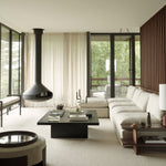 Roller Max pouf - varnished mahogany - dark brown - Rice fabric White Cliff Studio Ottoman