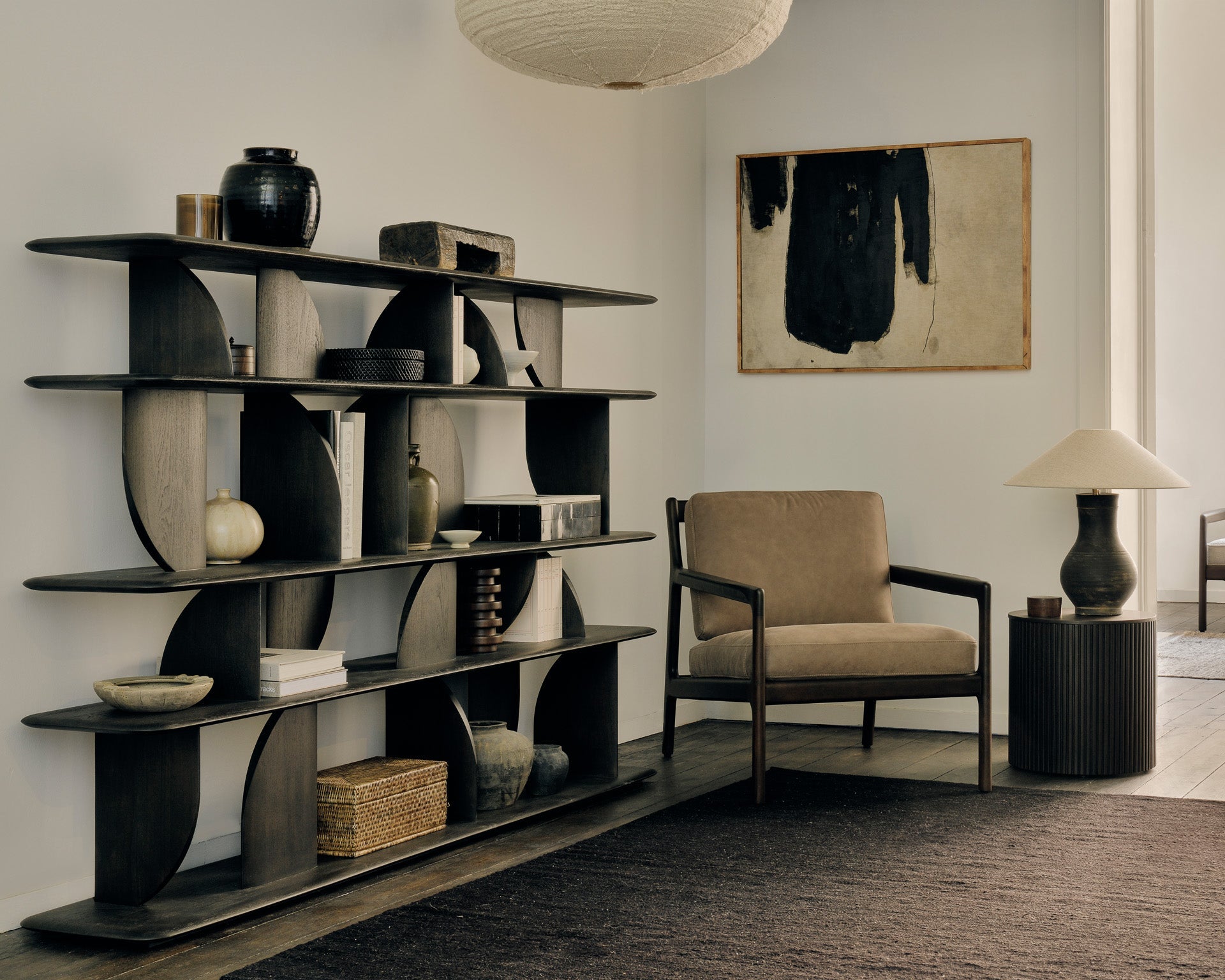 Roller Max side table - varnished mahogany - dark brown - round - removable cover White Cliff Studio Side Table