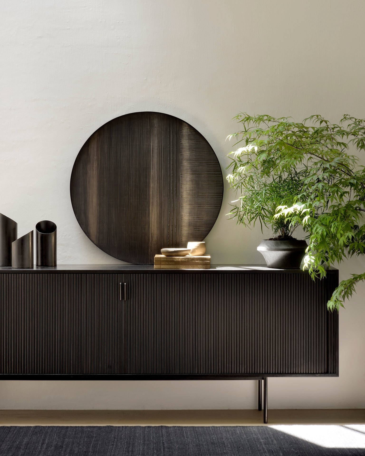 Roller Max sideboard - varnished teak - off black - 2 sliding doors White Cliff Studio Sideboard