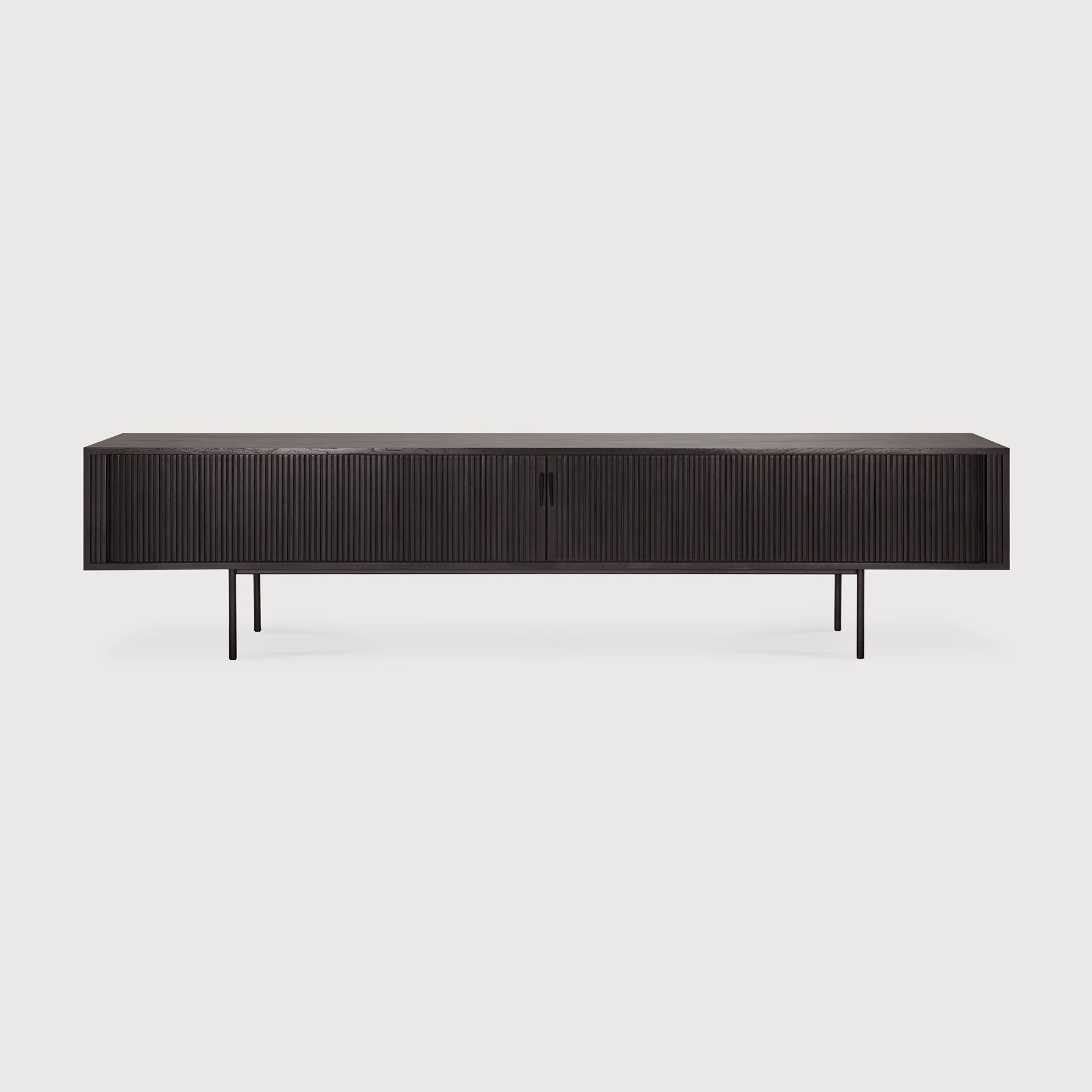 Roller Max TV cupboard - varnished teak - off black - 2 sliding doors - 1 inside drawer White Cliff Studio Media Console