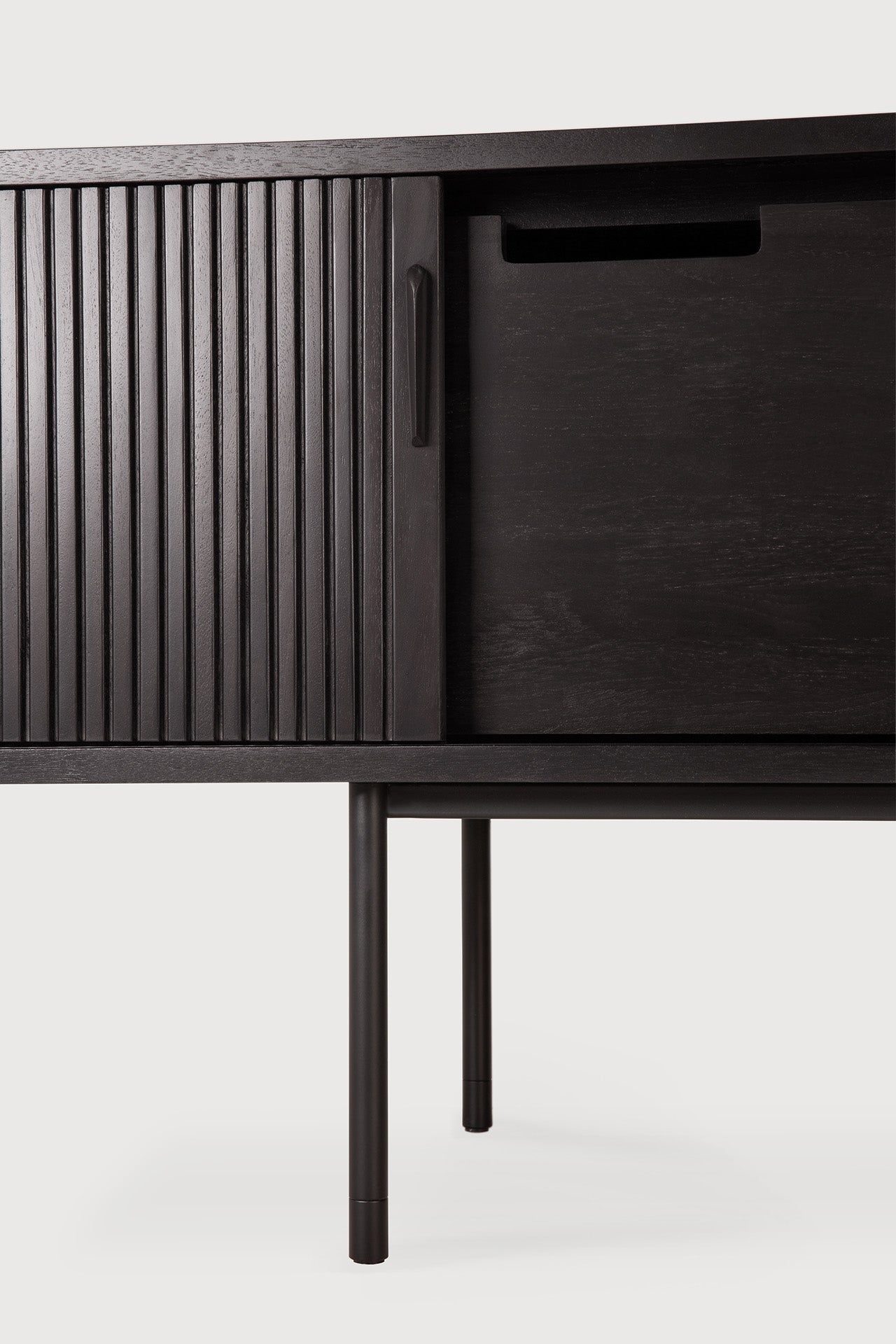 Roller Max TV cupboard - varnished teak - off black - 2 sliding doors - 1 inside drawer White Cliff Studio Media Console
