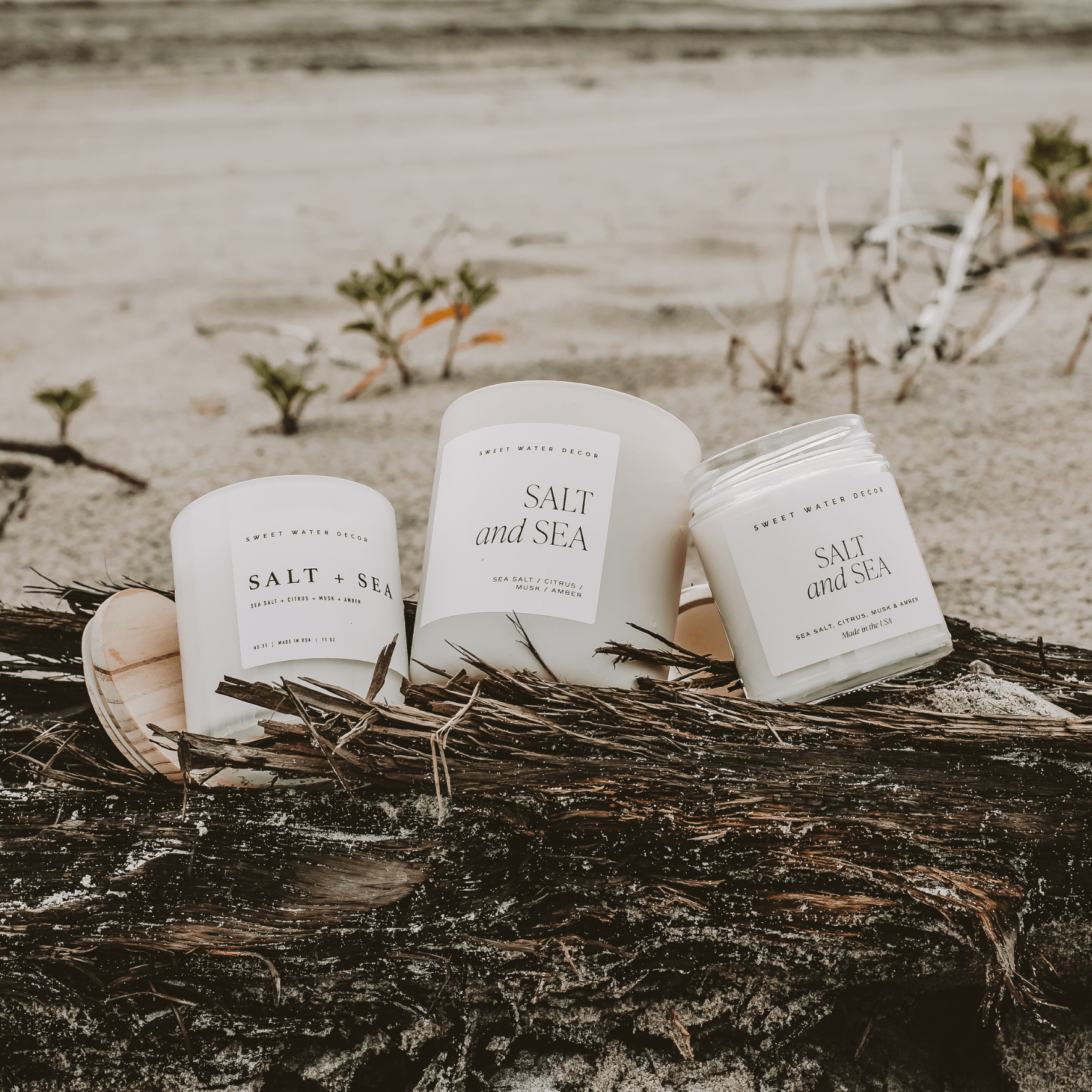 Salt and Sea Soy Candle - White Jar - 11 oz White Cliff Studio Candles and Candle Accessories