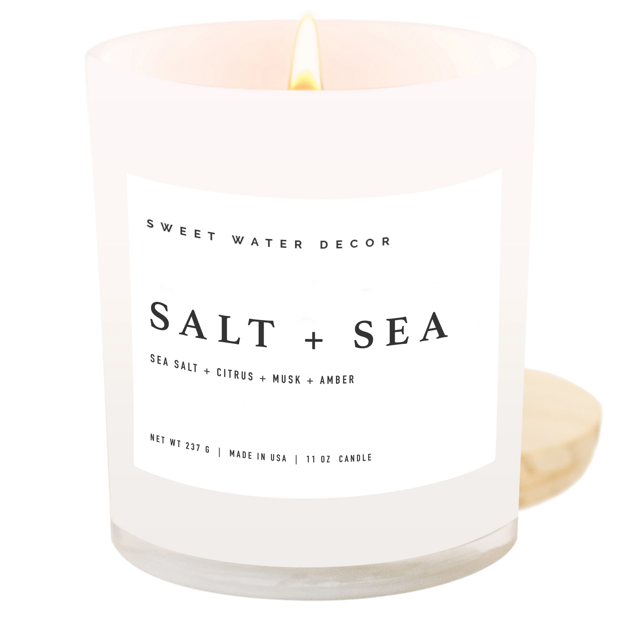 Salt and Sea Soy Candle - White Jar - 11 oz White Cliff Studio Candles and Candle Accessories