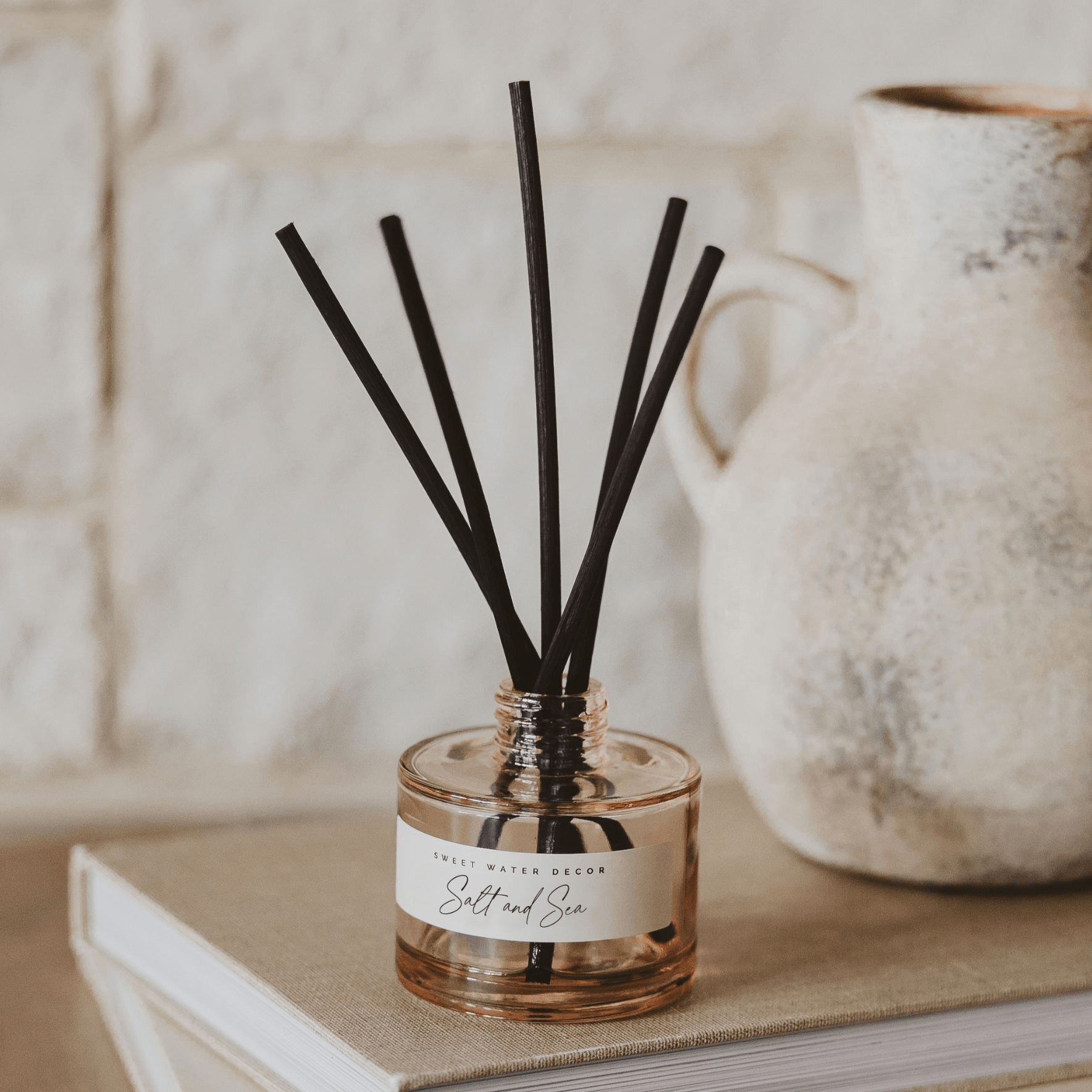 Salt and Sea Tinted Glass Jar Reed Diffuser White Cliff Studio Reed Diffusers