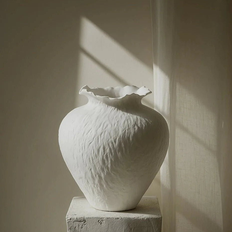 Sasha Textured Ceramic Vase - Ivory Cream 14.8" Home Decor
