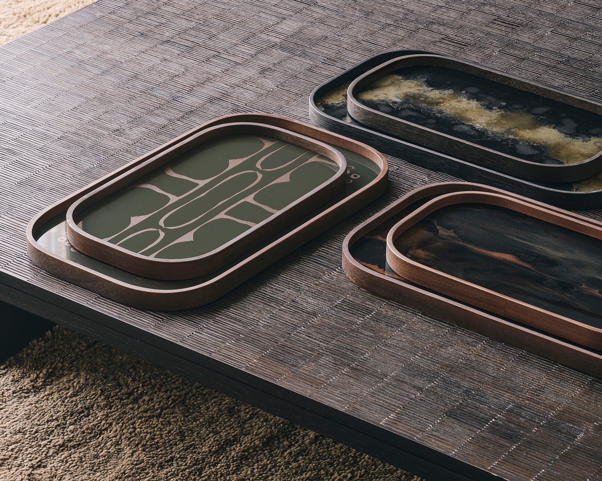 Second Nature valet tray - Moss - glass - rectangular White Cliff Studio Trays