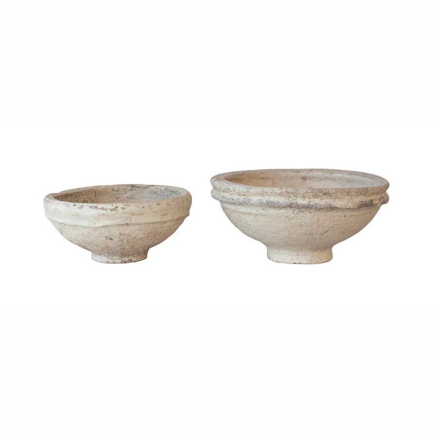 Set of 2 Found Decorative Paper Mâché Bowls – Aged White Finish