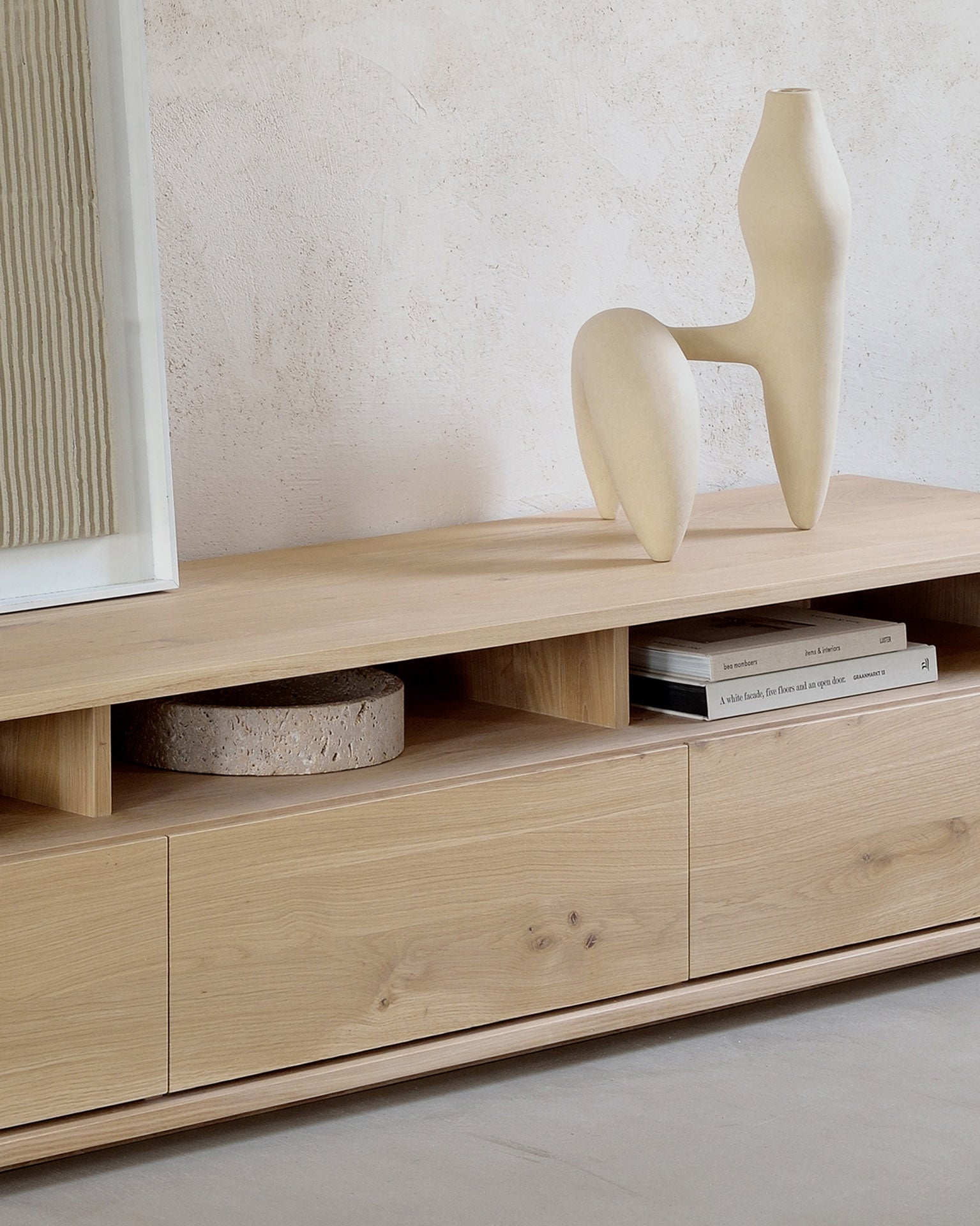 Shadow TV cupboard - oak - 3 drawers White Cliff Studio Media Console