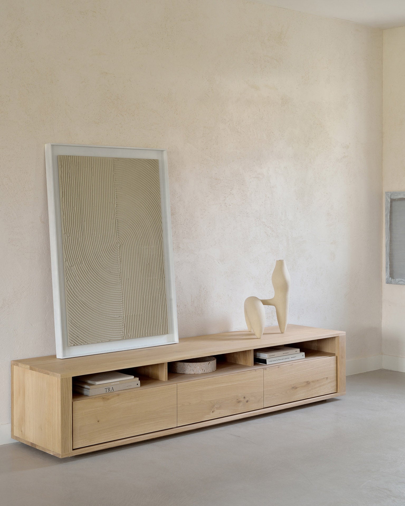 Shadow TV cupboard - oak - 3 drawers White Cliff Studio Media Console