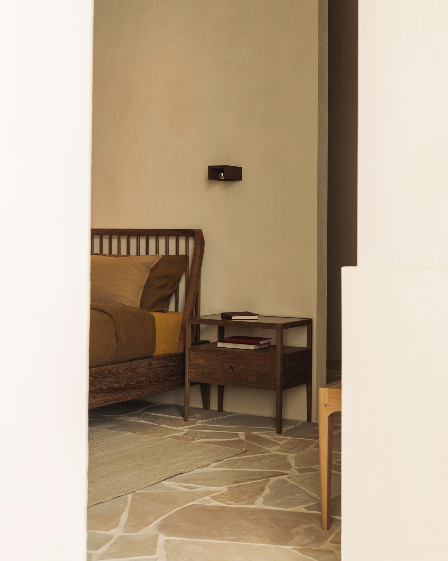 Spindle bedside table - reclaimed teak - 1 drawer White Cliff Studio Nightstand