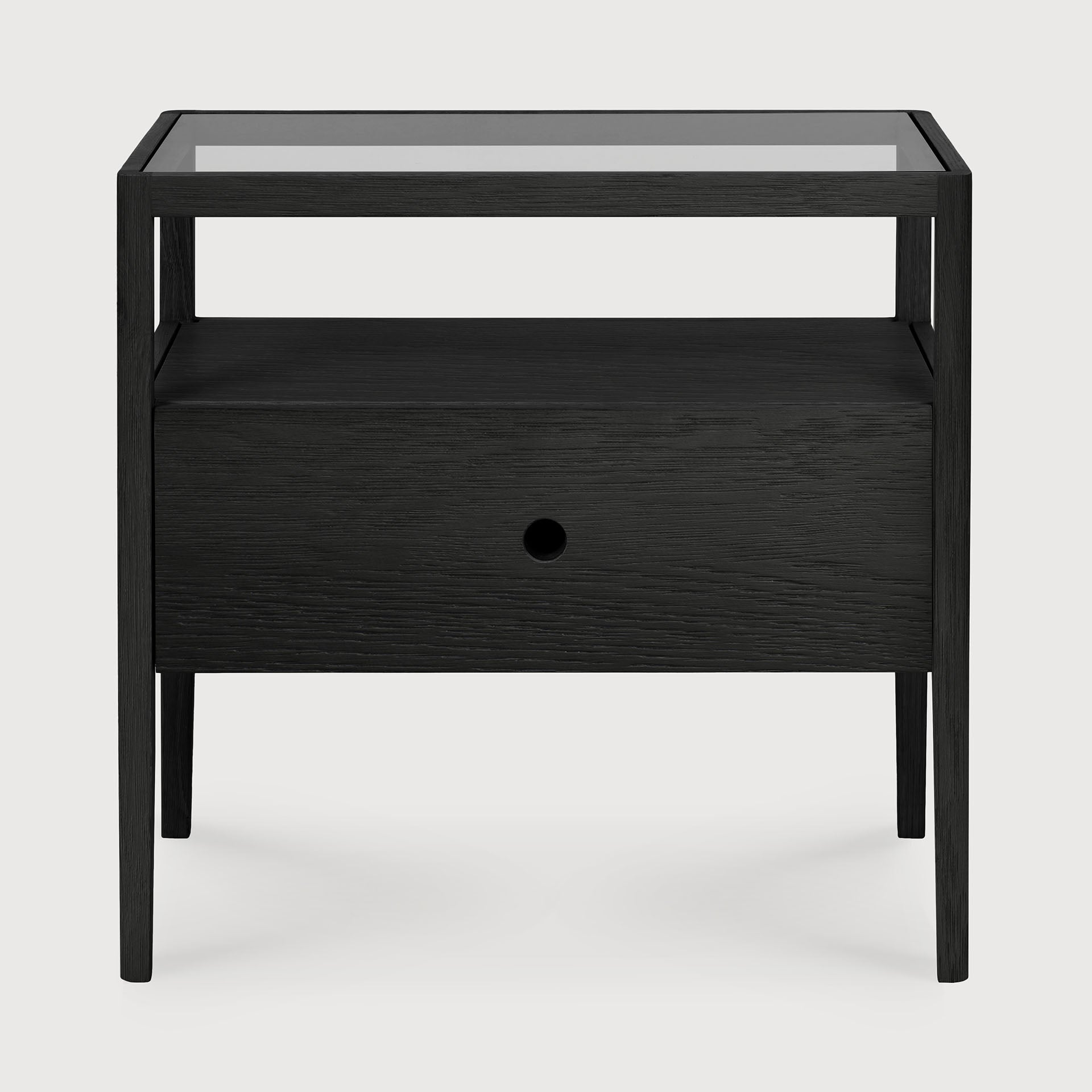 Spindle bedside table - varnished oak - black - 1 drawer White Cliff Studio Nightstand