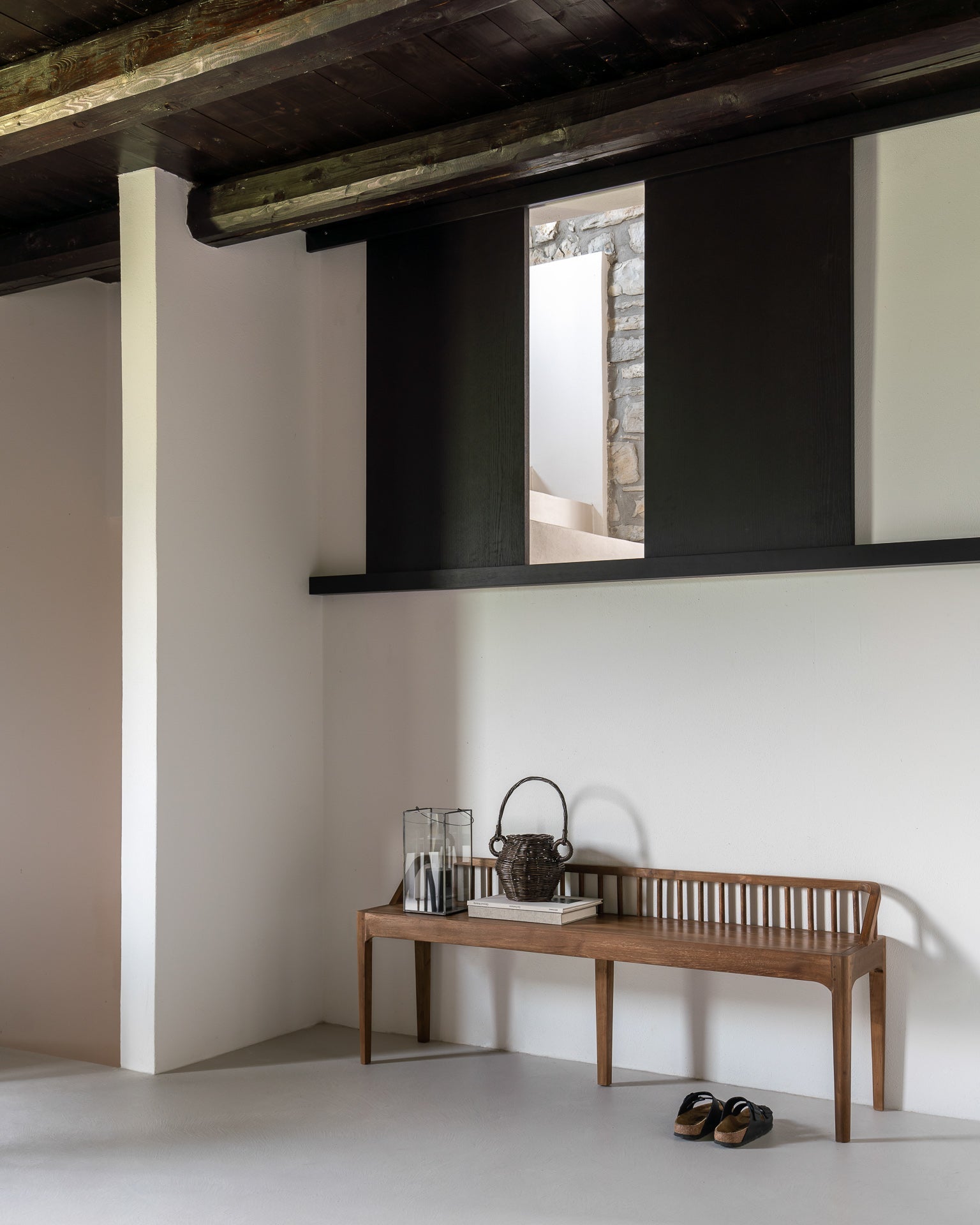 Spindle bench - reclaimed teak White Cliff Studio Bench / Dining Bench