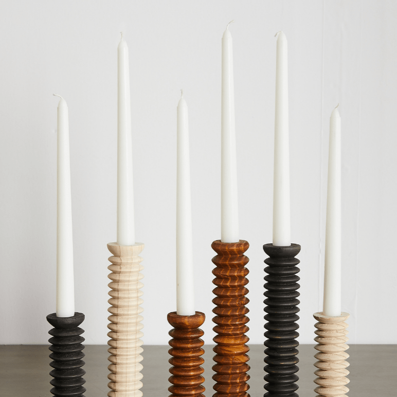 Spiral Pine Modern Wood Candle Candlestick Holder
