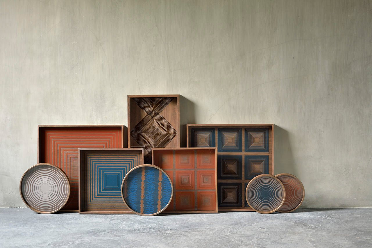 Squares tray - glass - Ink - square - S White Cliff Studio Trays