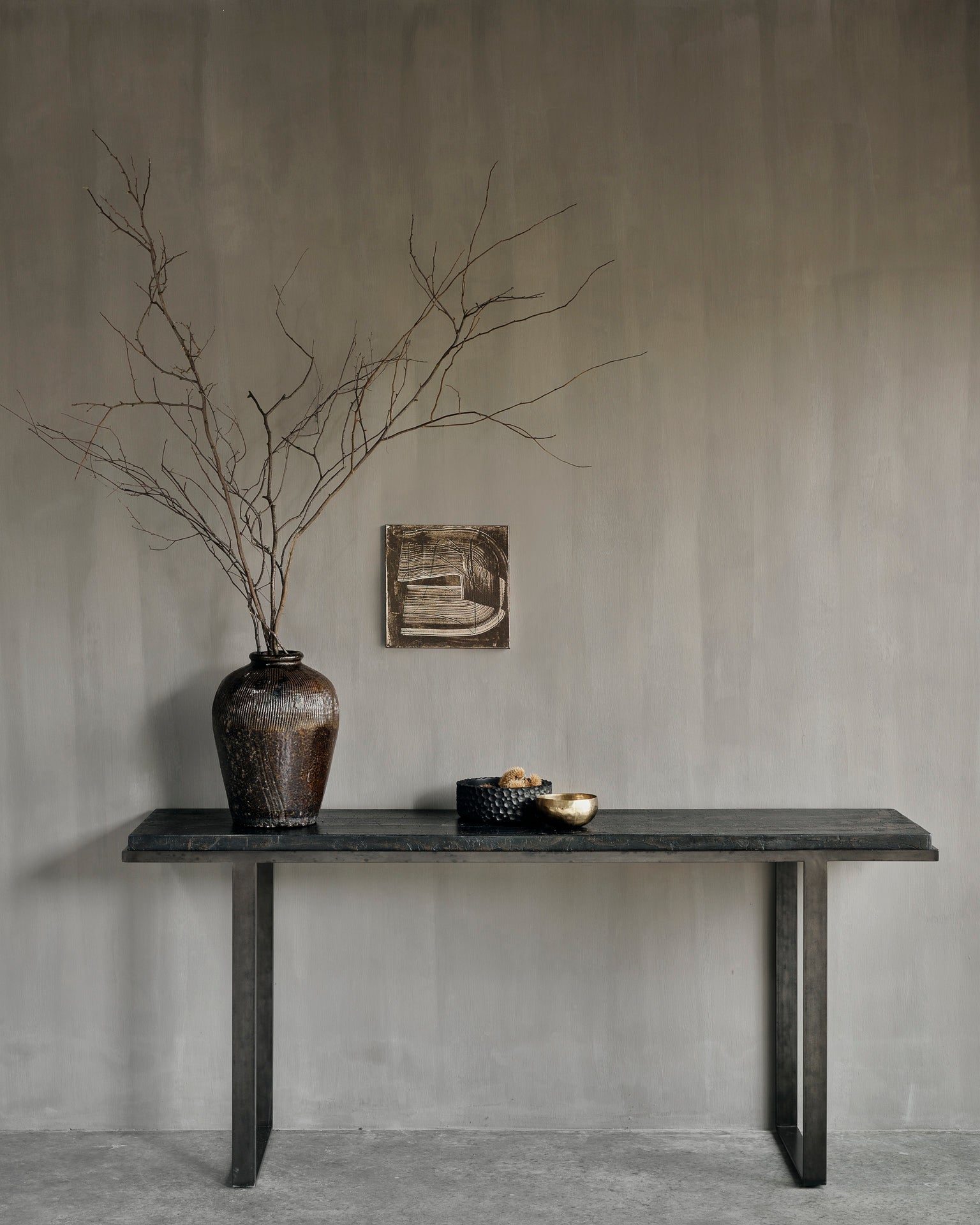 Stability console - varnished Minerals - Umber White Cliff Studio Console Table