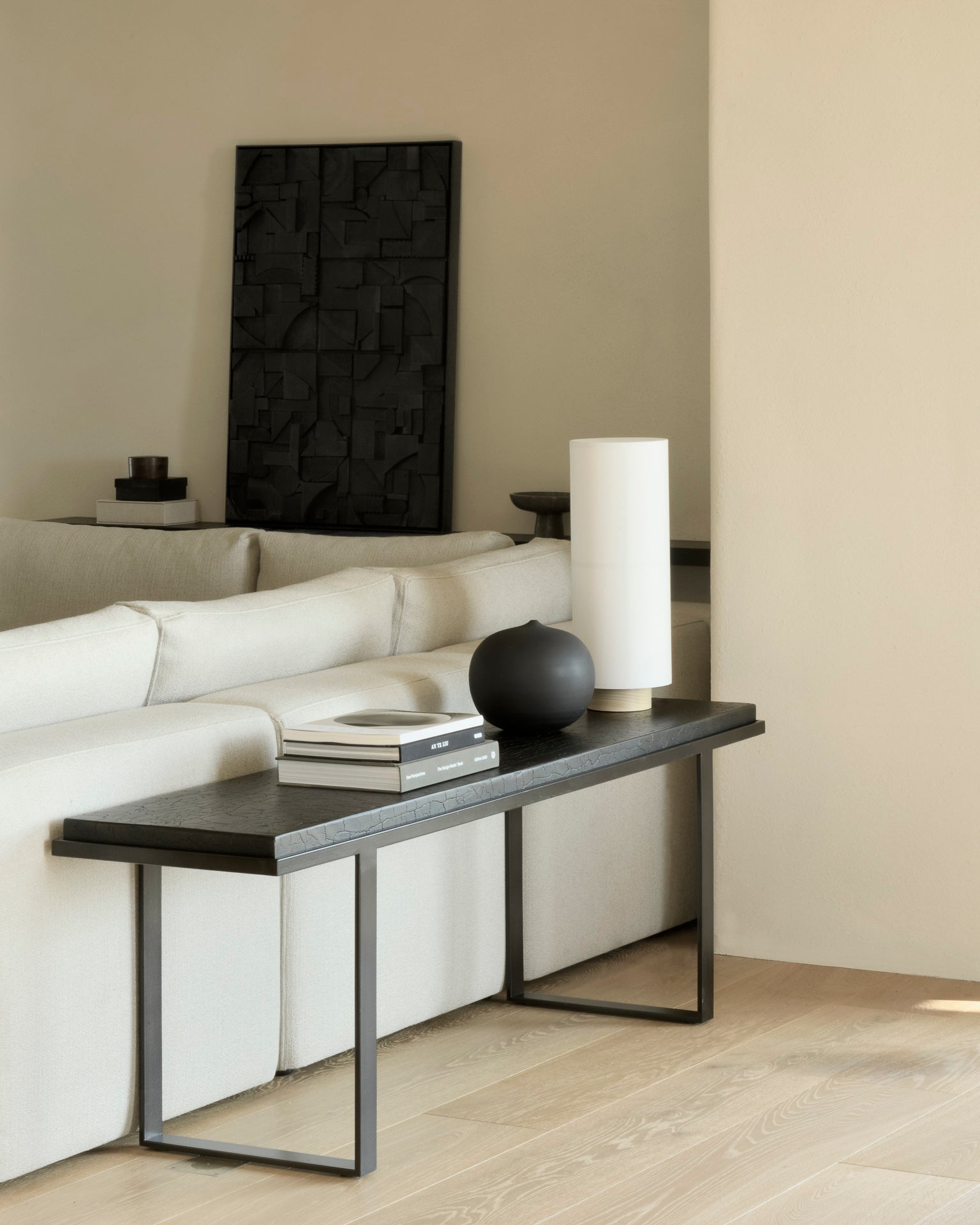 Stability console - varnished Minerals - Umber - low White Cliff Studio Console Table