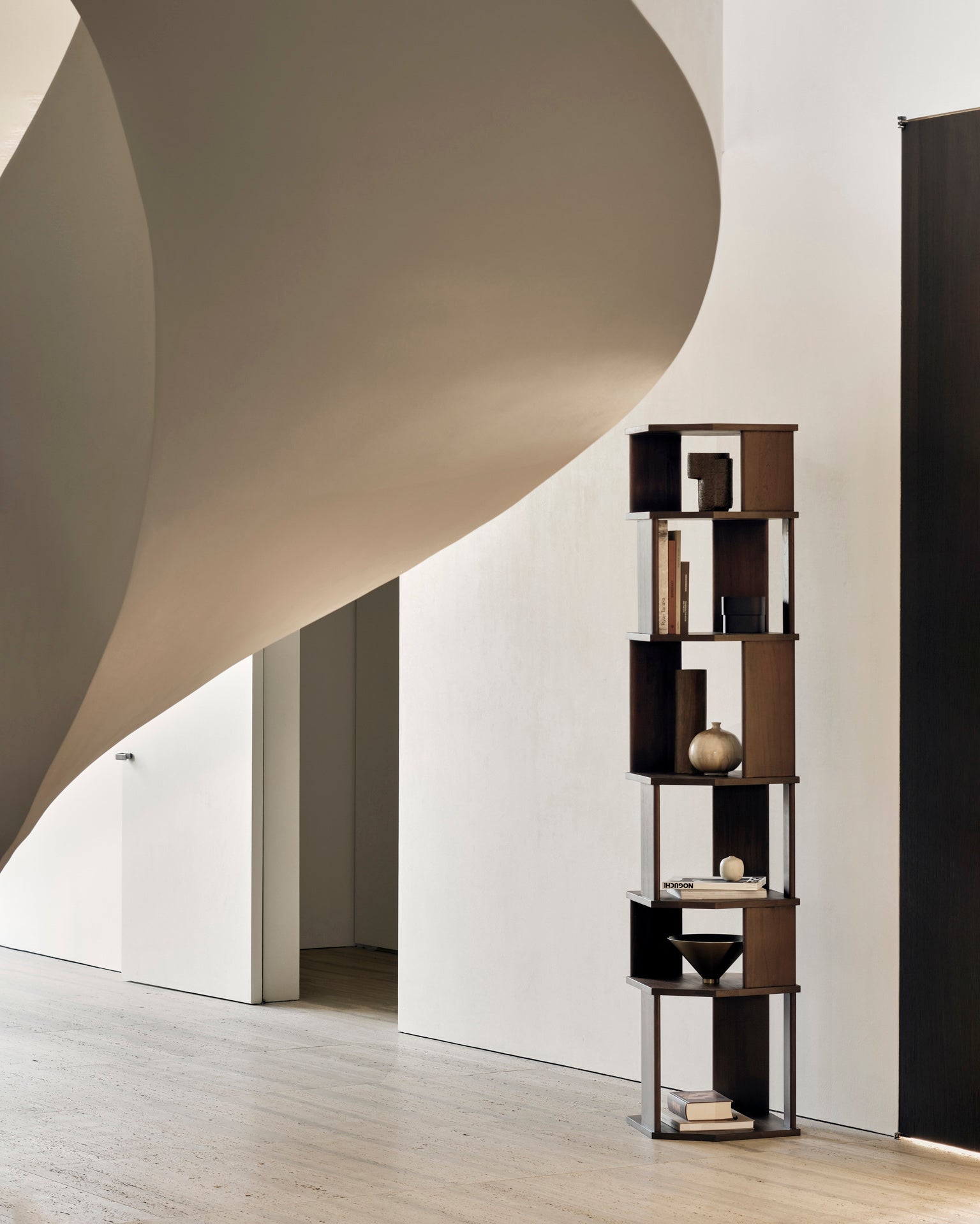 Stairs column - varnished teak - brown White Cliff Studio Wall Shelf