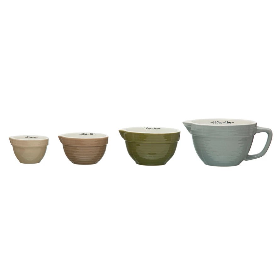 Stoneware Batter Bowl Measuring Cups – Set of 4, Multi - Color