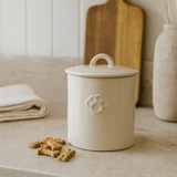 Stoneware Pet Treat Canister with Paw Print – Neutral Glaze