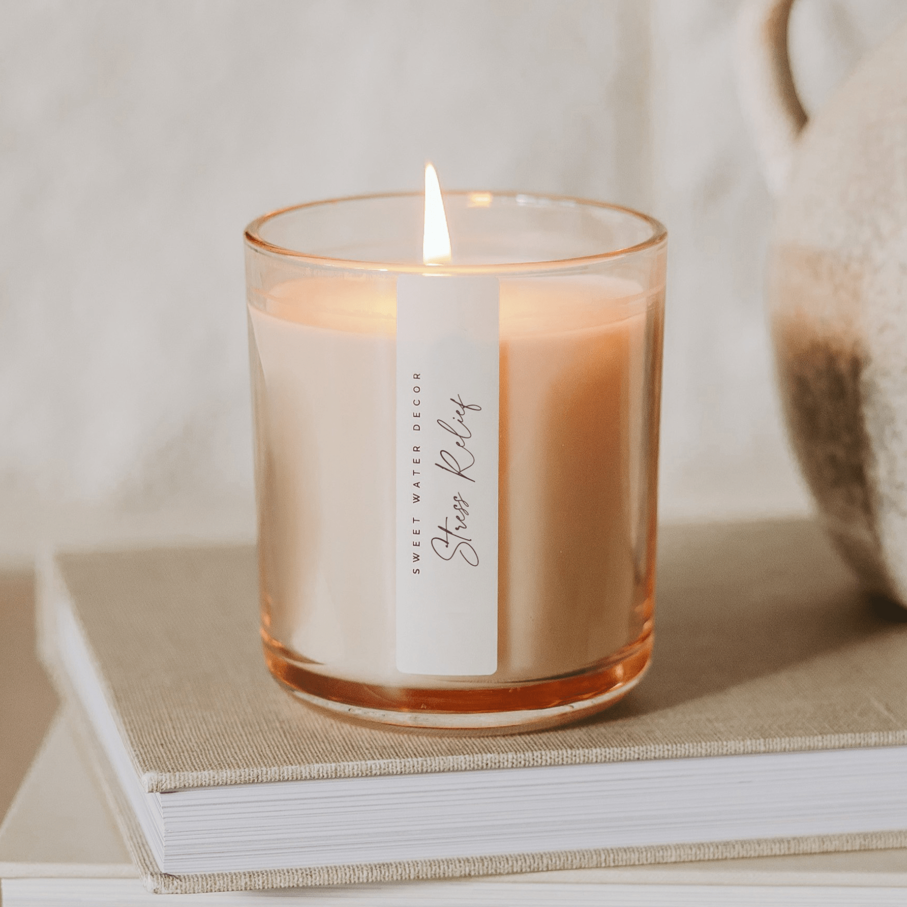 Stress Relief Soy Candle - Tinted Glass Jar - 12 oz White Cliff Studio Candles and Candle Accessories
