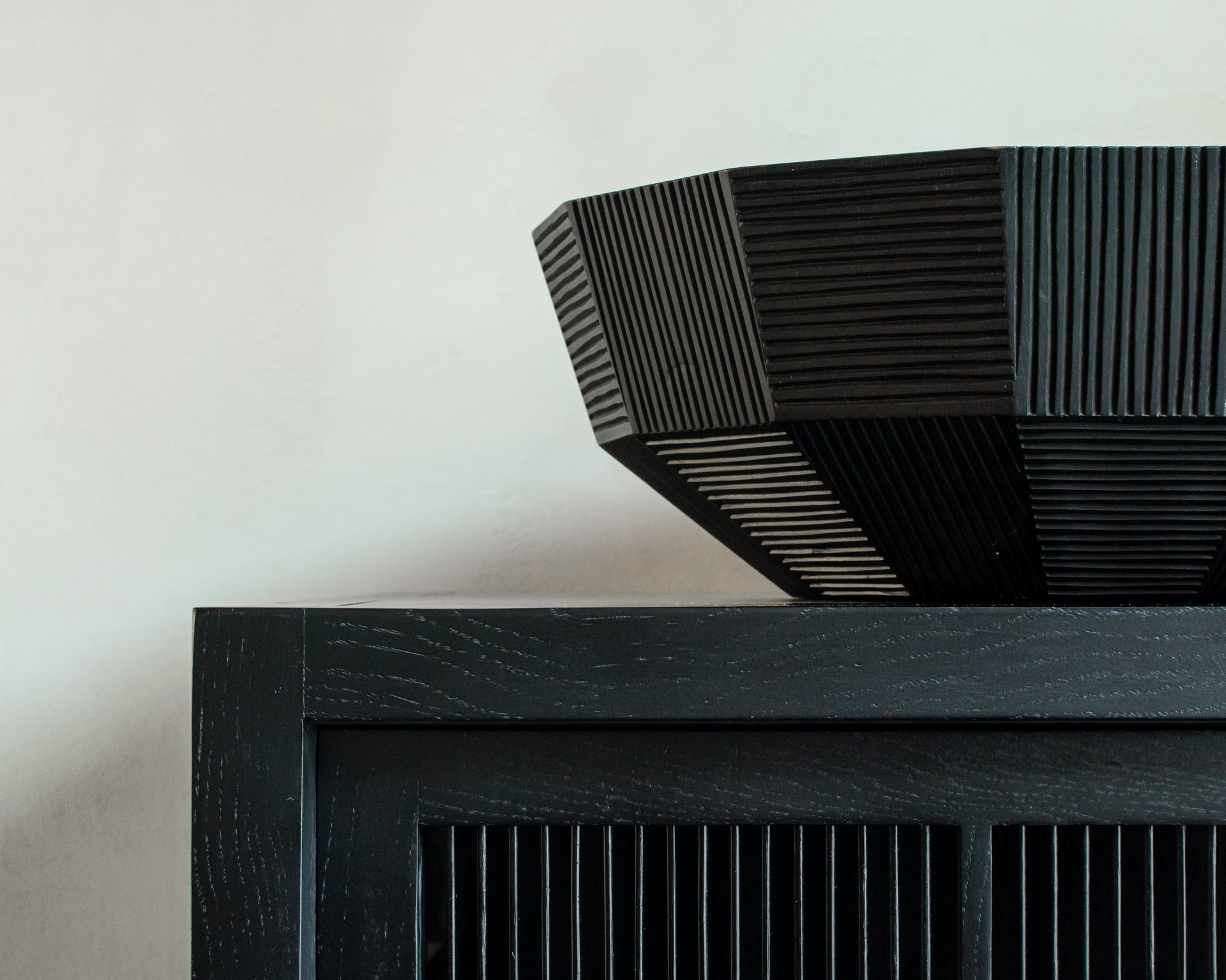 Striped bowl - varnished mahogany - black White Cliff Studio Decorative Bowls