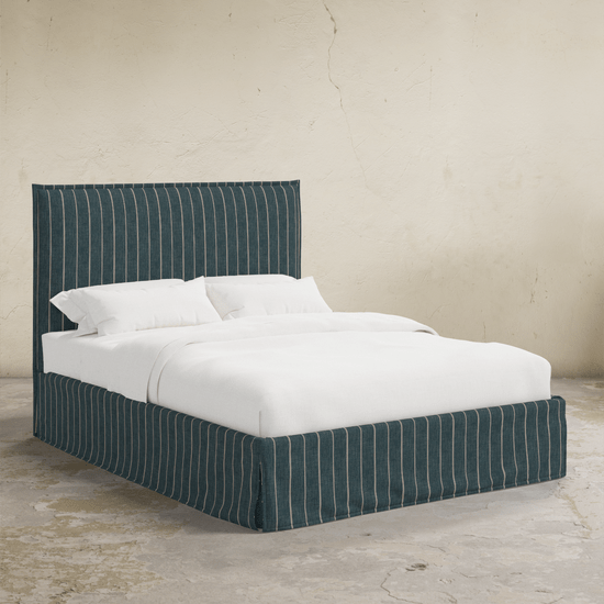 Striped Linen Blend Slipcovered Bed