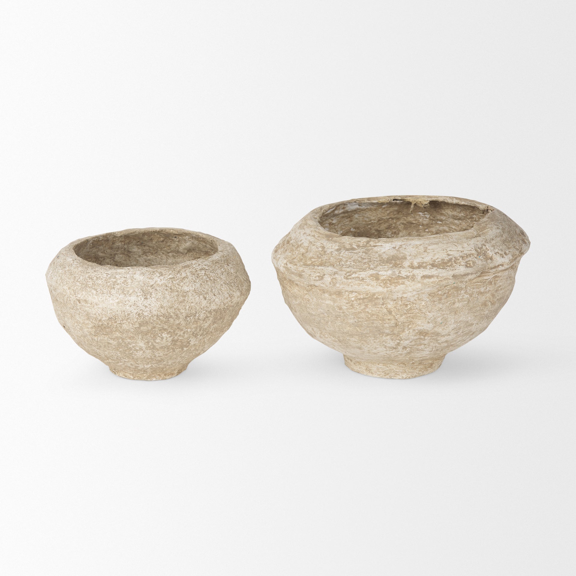 Suni Set of 2 Beige Paper Mache Half - Pot Bowls