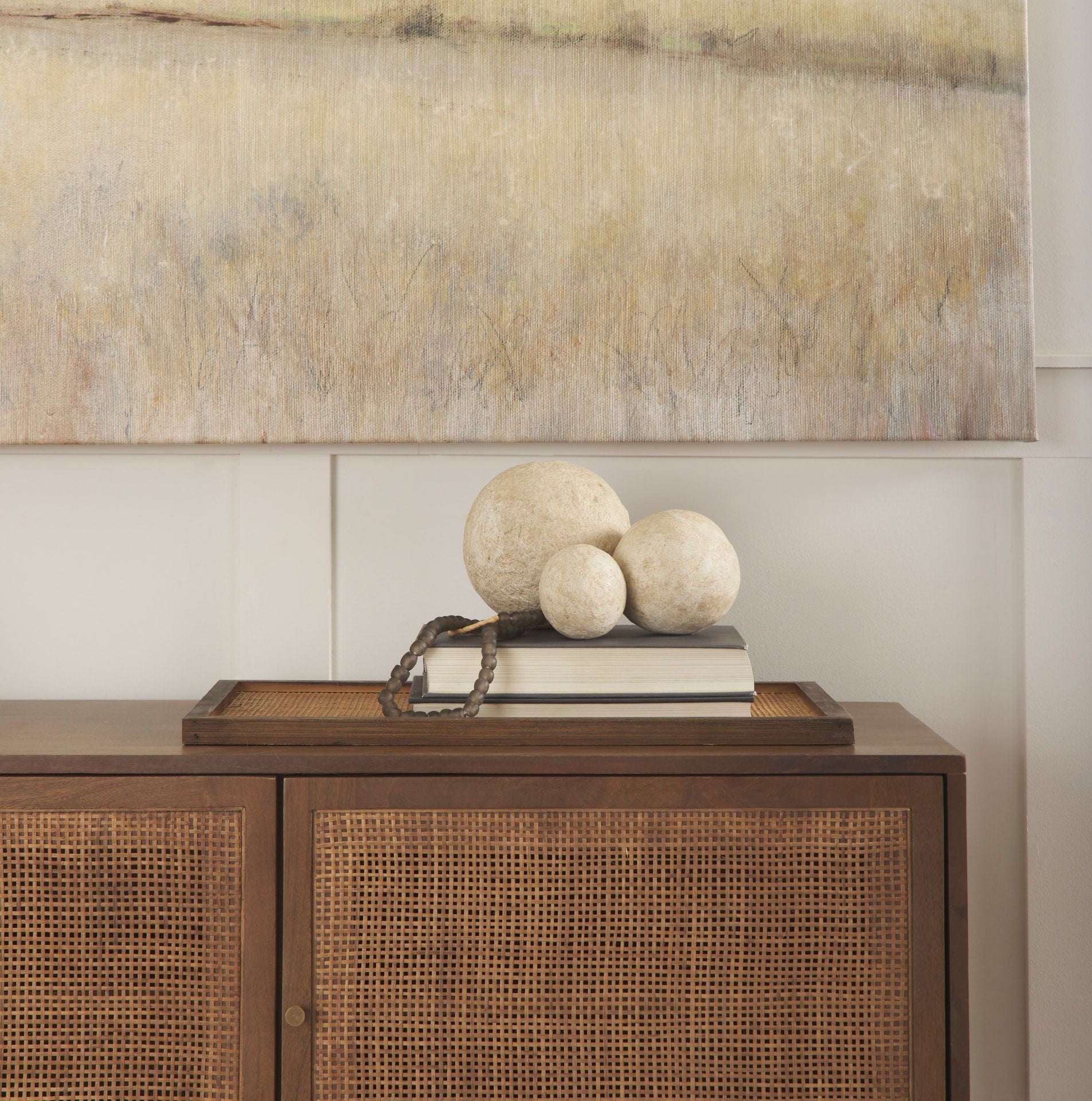 Suni Set of 3 Beige Paper Mache Orbs