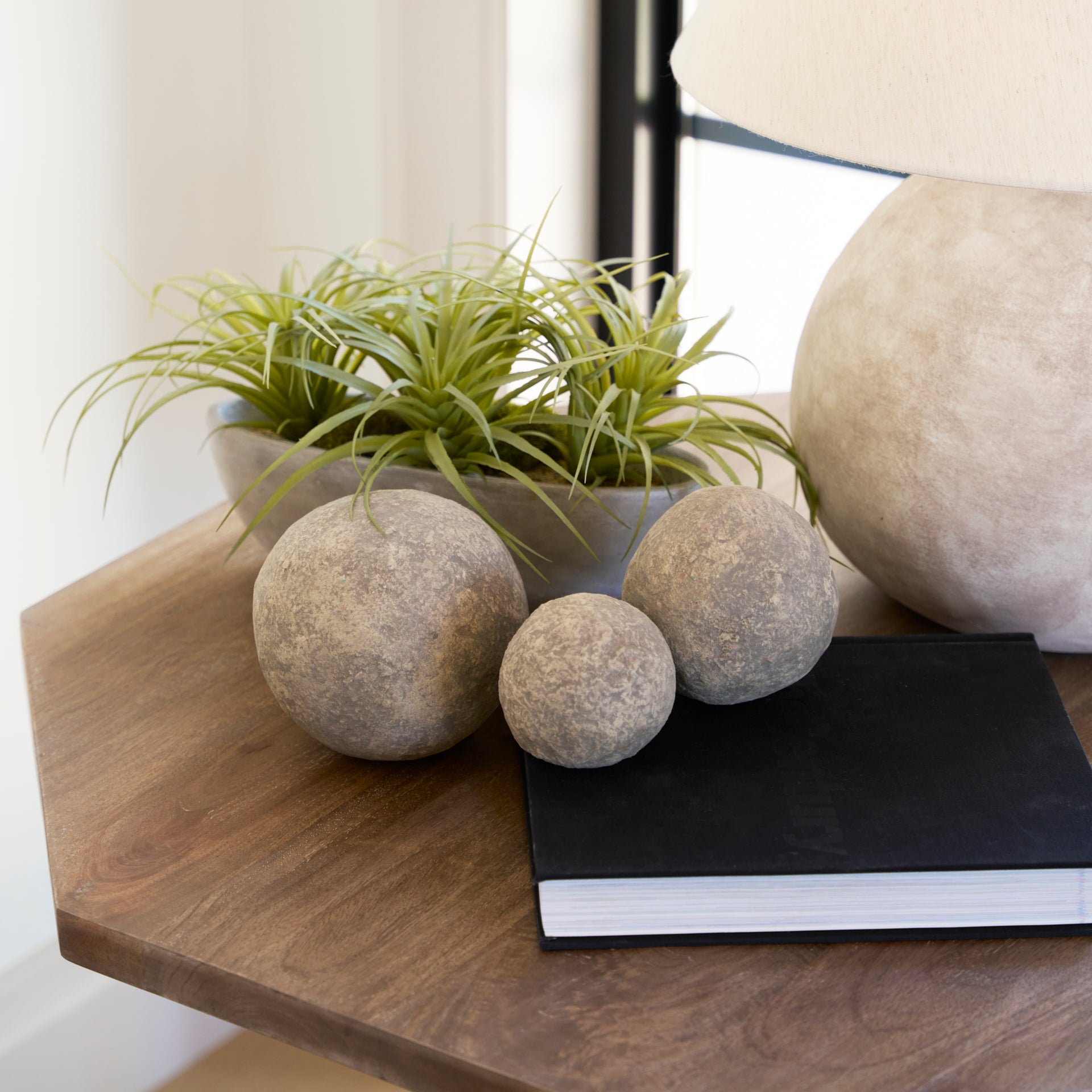 Suni Set of 3 Gray Paper Mache Orbs