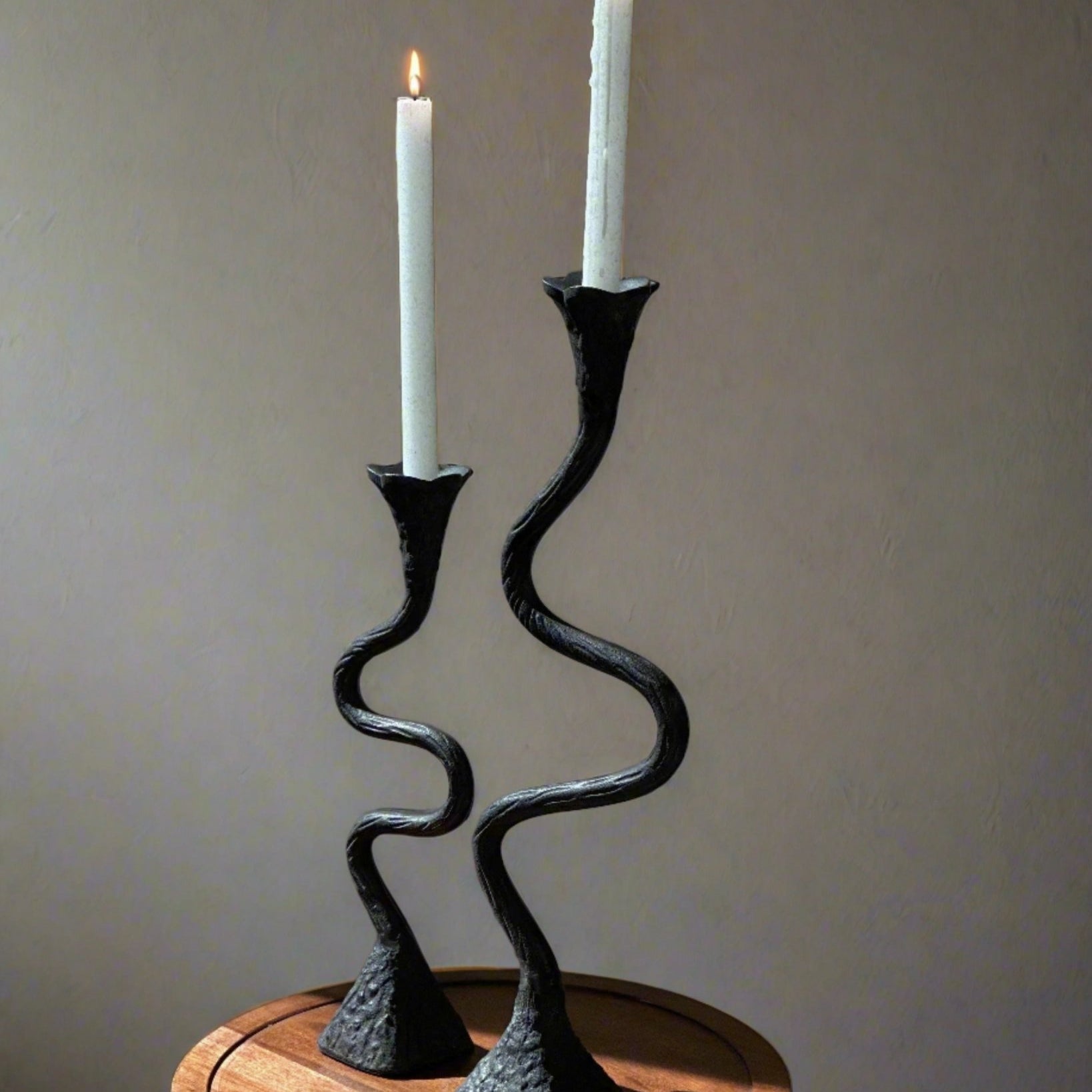 Suri Hand Forged Aluminum Candle Holders Set - Vintage Patina (Set of 2)