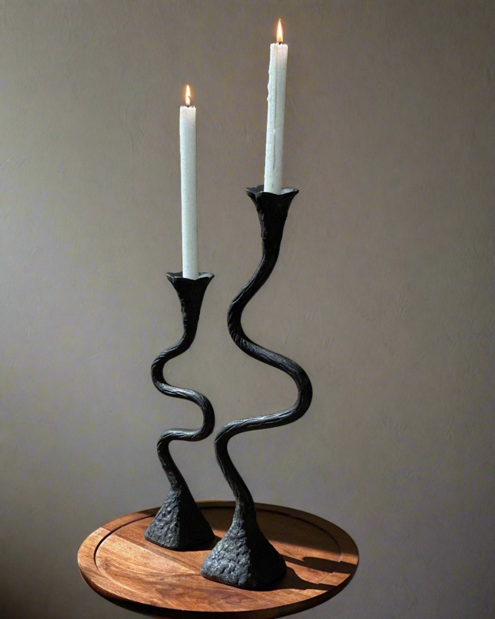 Suri Hand Forged Aluminum Candle Holders Set - Vintage Patina (Set of 2)