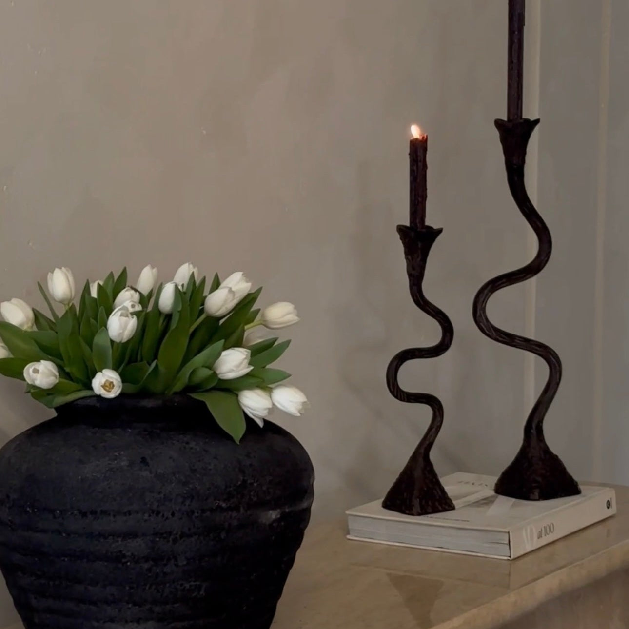 Suri Hand Forged Aluminum Candle Holders Set - Vintage Patina (Set of 2)