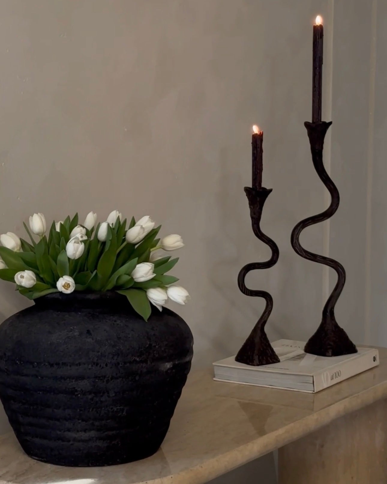Suri Hand Forged Aluminum Candle Holders Set - Vintage Patina (Set of 2)