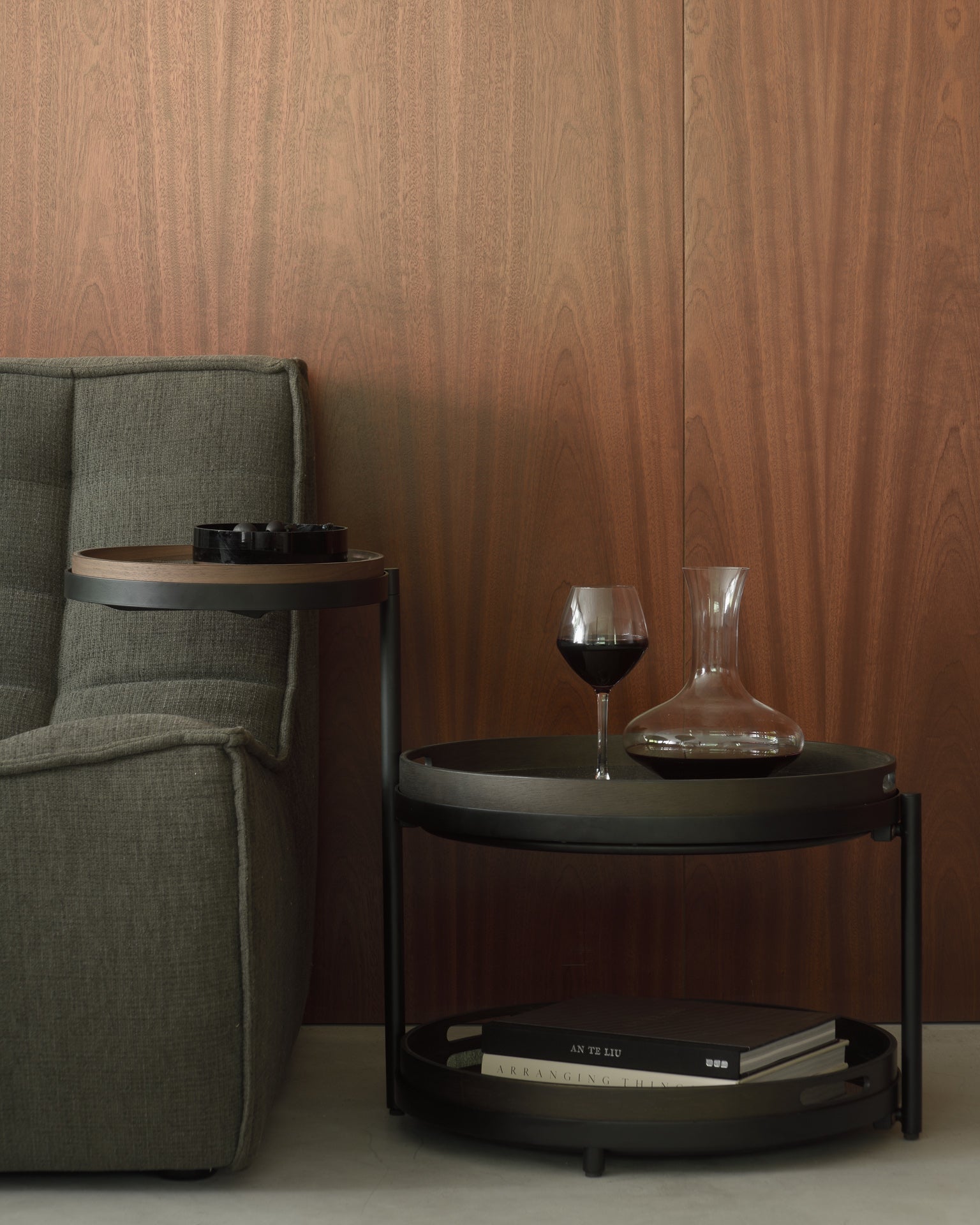 Swivel tray side table - varnished wood - black - round - XS - tray not included White Cliff Studio Side Table