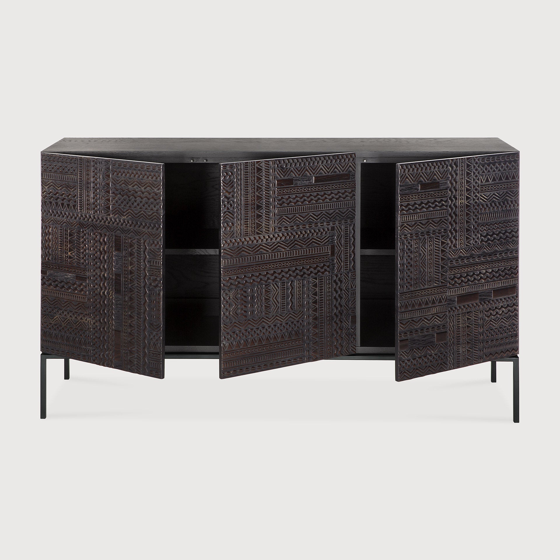 Tabwa sideboard - varnished teak - off black - 3 doors White Cliff Studio Sideboard