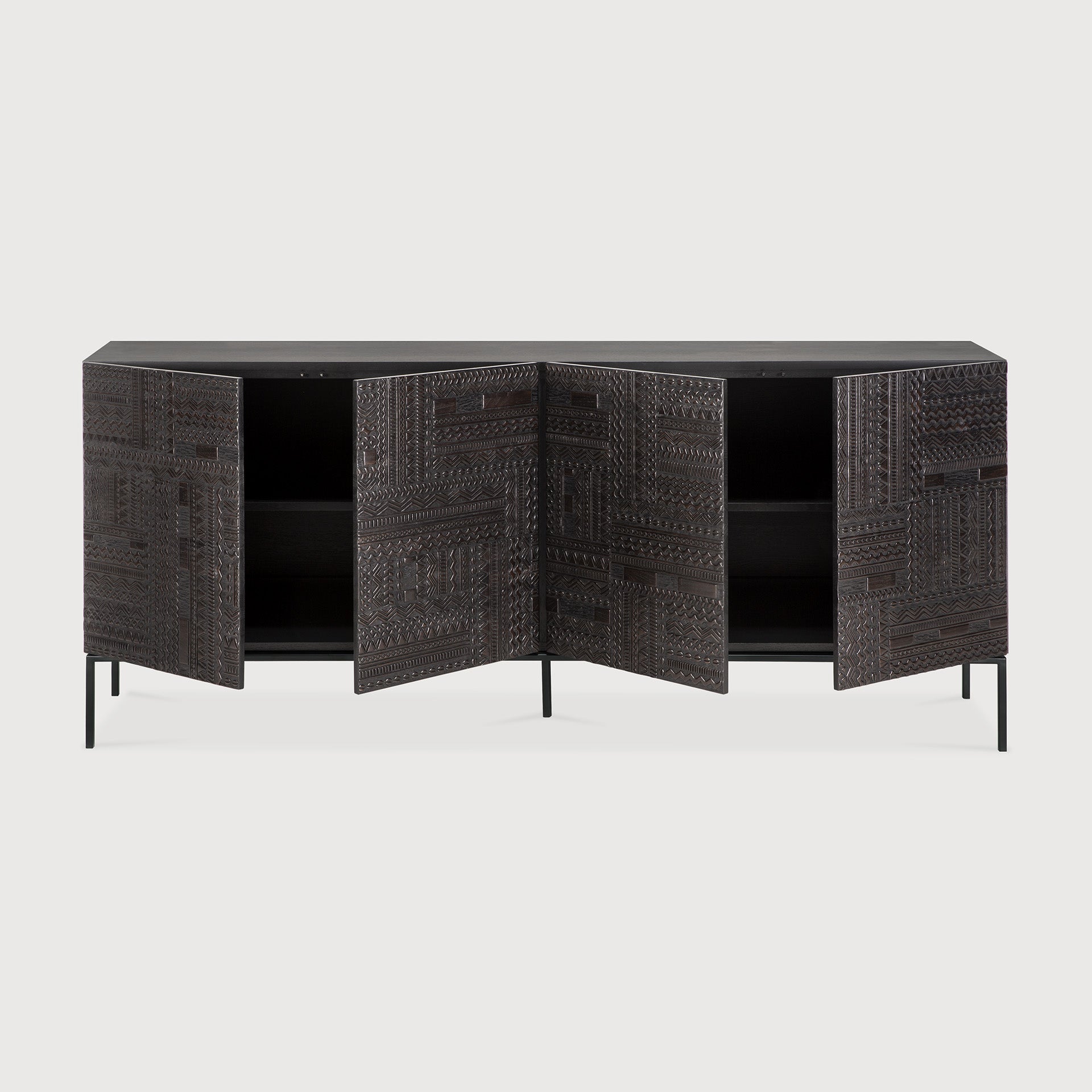 Tabwa sideboard - varnished teak - off black - 4 doors White Cliff Studio Sideboard