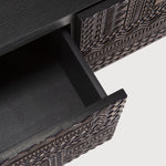 Tabwa TV cupboard - varnished teak - off black - 1 flip - down door - 1 drawer White Cliff Studio Media Console