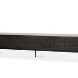 Tabwa TV cupboard - varnished teak - off black - 1 flip - down door - 1 drawer White Cliff Studio Media Console