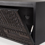 Tabwa TV cupboard - varnished teak - off black - 1 flip - down door - 1 drawer White Cliff Studio Media Console