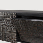 Tabwa TV cupboard - varnished teak - off black - 1 flip - down door - 1 drawer White Cliff Studio Media Console