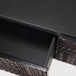 Tabwa TV cupboard - varnished teak - off black - 1 flip - down door - 2 drawers White Cliff Studio Media Console