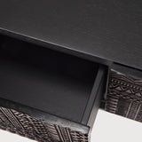 Tabwa TV cupboard - varnished teak - off black - 1 flip - down door - 2 drawers White Cliff Studio Media Console