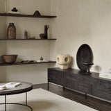 Tabwa TV cupboard - varnished teak - off black - 1 flip - down door - 2 drawers White Cliff Studio Media Console