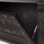 Tabwa TV cupboard - varnished teak - off black - 1 flip - down door - 2 drawers White Cliff Studio Media Console