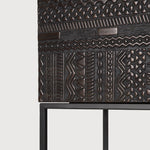 Tabwa TV cupboard - varnished teak - off black - 1 flip - down door - 2 drawers White Cliff Studio Media Console