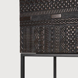 Tabwa TV cupboard - varnished teak - off black - 1 flip - down door - 2 drawers White Cliff Studio Media Console